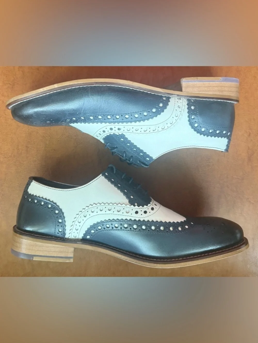 London Brogue Gatsby Spectator Shoes Navy White Wingtip US 8 EU 42